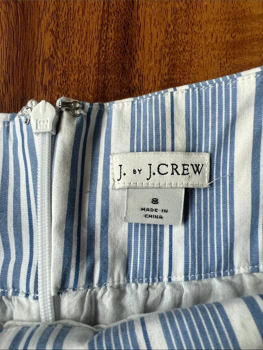 J. Crew Blue and White Striped Midi Skirt with Ruffle Hem